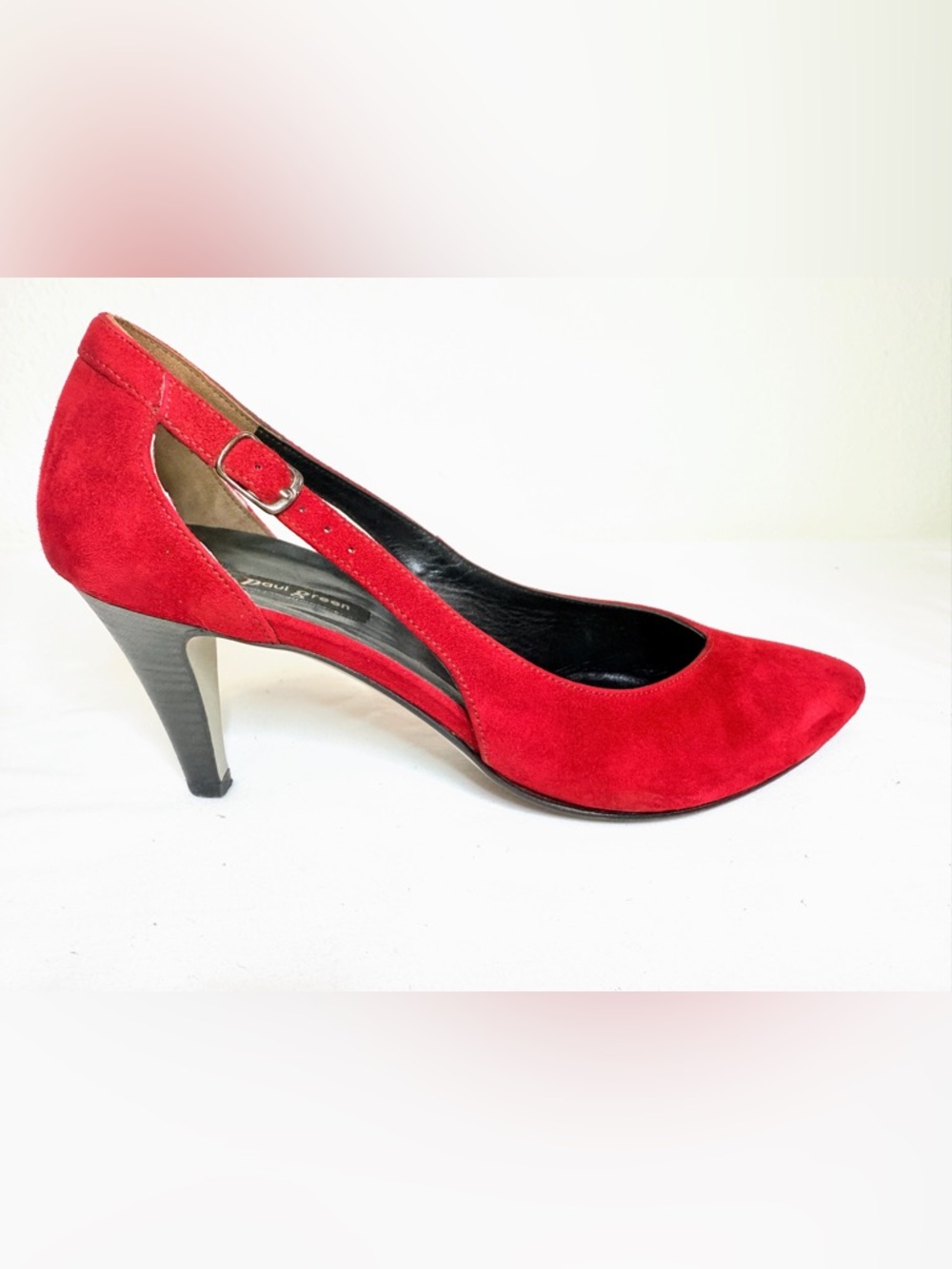 Paul Green Red Suede D’Orsay Heels Pointed Toe Pumps EU 38.5 US 8 - Picture 5 of 16
